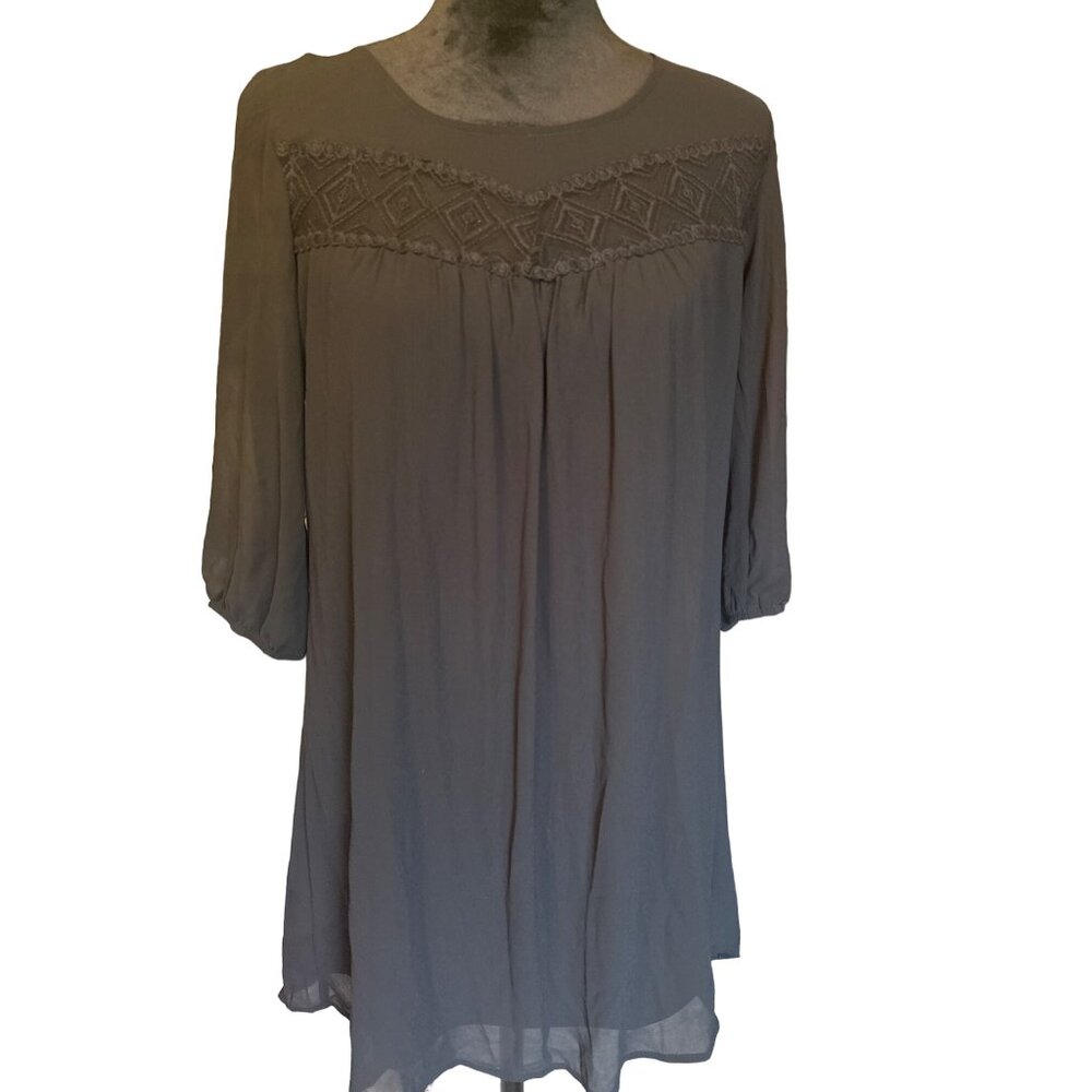 💖Black Sheer Boho-Style Tunic Dress With Lace Details Size S